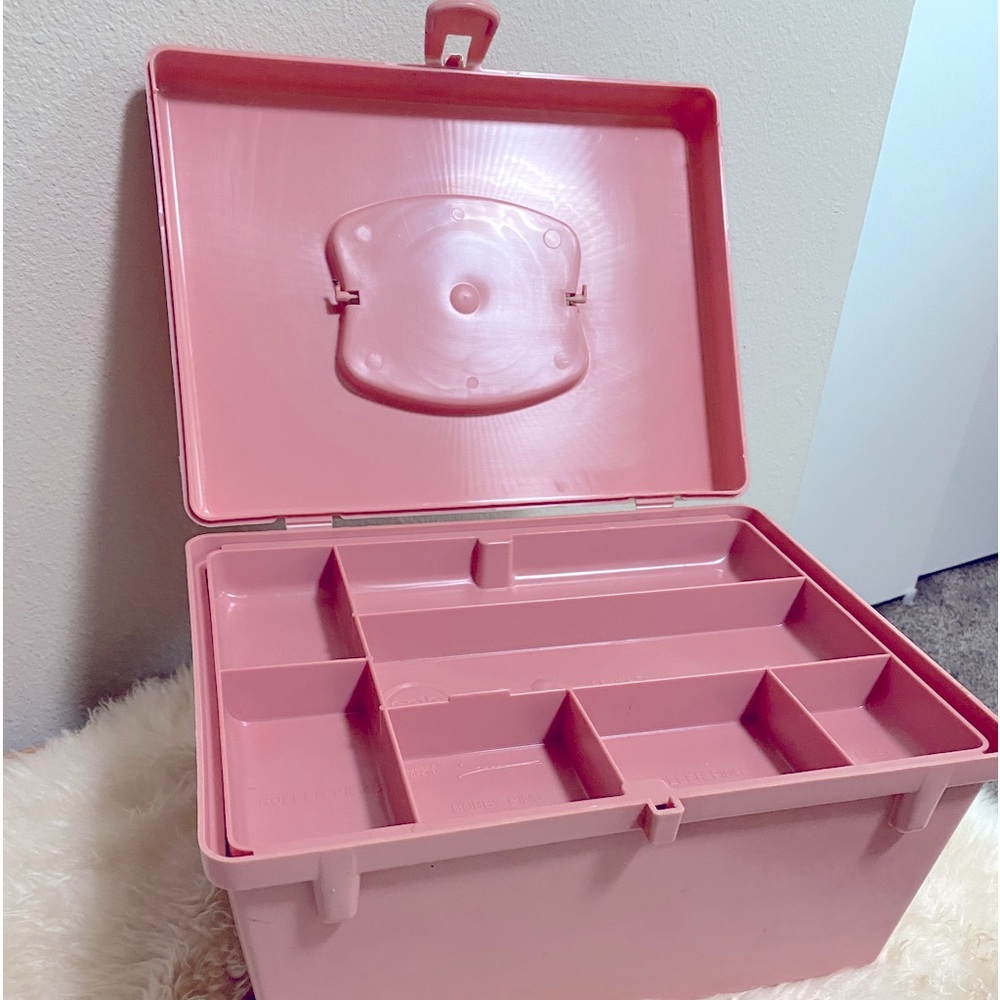 Vintage Curler Case mid century pink